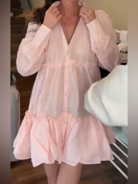 Aureta Pink Long-Sleeve Tiered Ruffle Dress